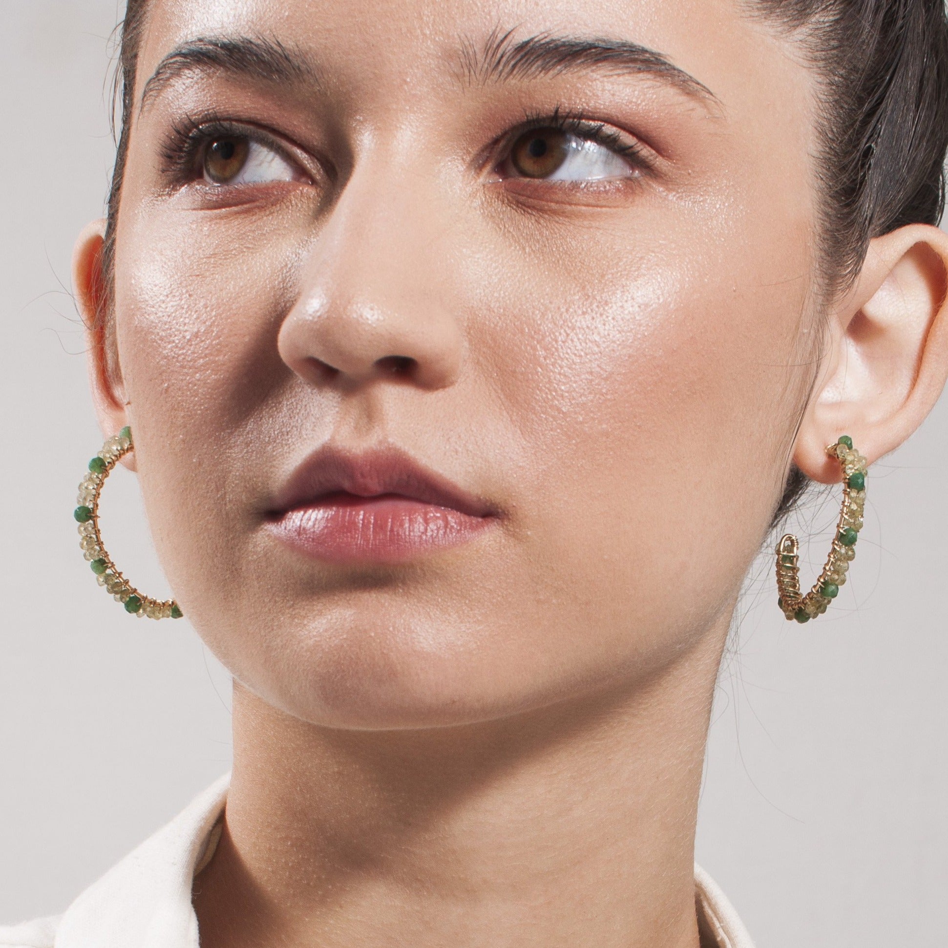 Cleopatra Hoop Earrings (30mm) - Peridot & Green Sapphire Earrings TARBAY   