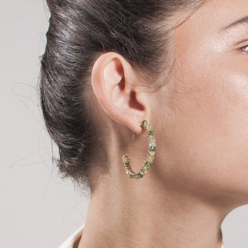 Cleopatra Hoop Earrings (30mm) - Peridot & Green Sapphire Earrings TARBAY   