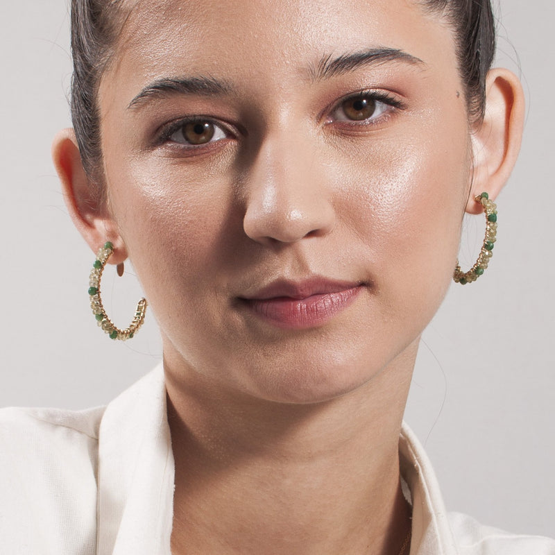 Cleopatra Hoop Earrings (30mm) - Peridot & Green Sapphire Earrings TARBAY   