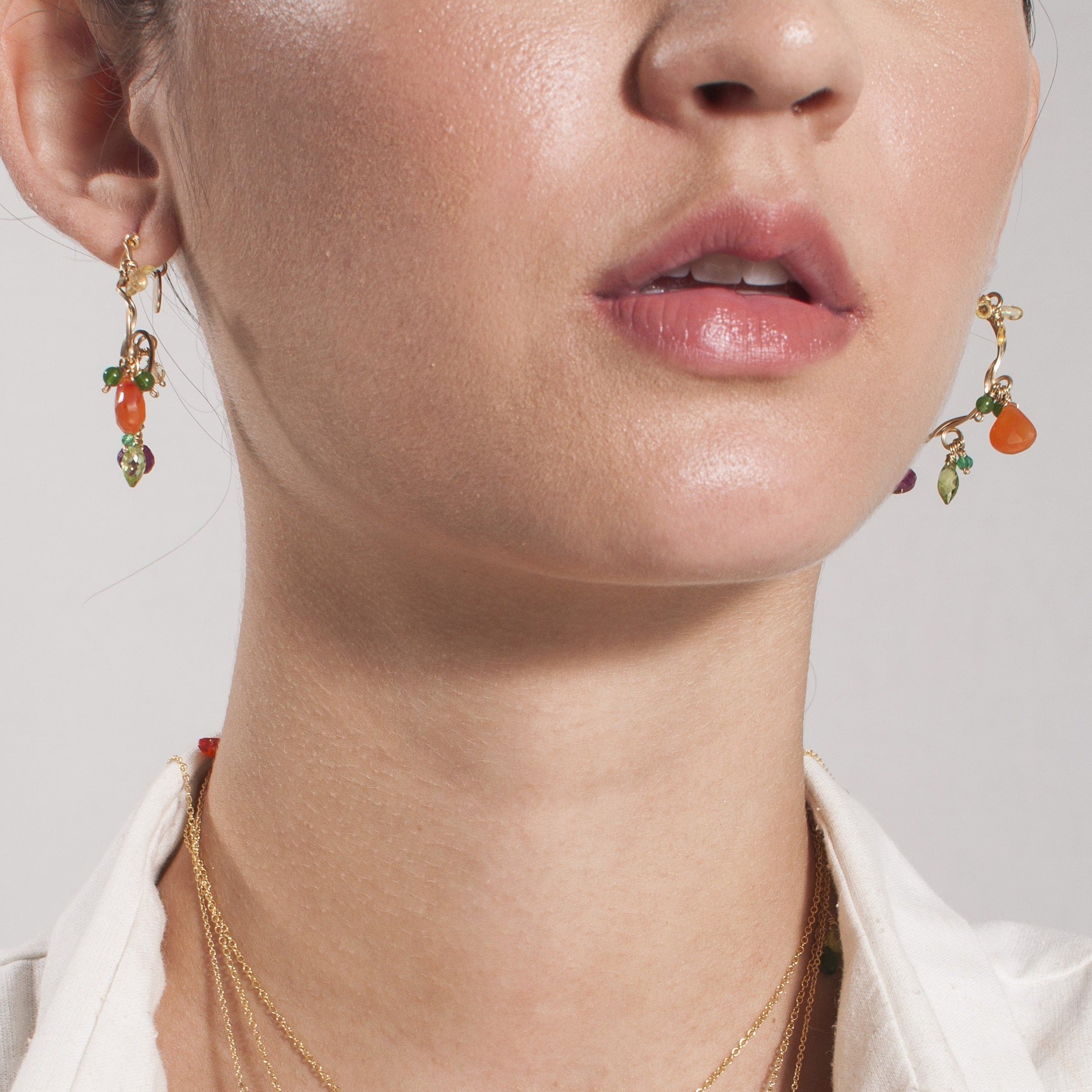 Mila Hoop Earrings (30mm) - Green Onyx, Peridot, Rose Tourmaline, Citrine, Rose Quartz, Sun Stone & Aquamarine Earrings TARBAY   
