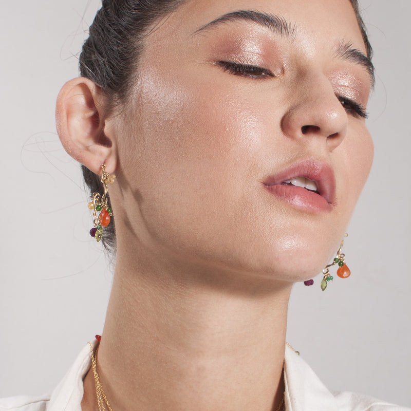 Mila Hoop Earrings (30mm) - Green Onyx, Peridot, Rose Tourmaline, Citrine, Rose Quartz, Sun Stone & Aquamarine Earrings TARBAY   