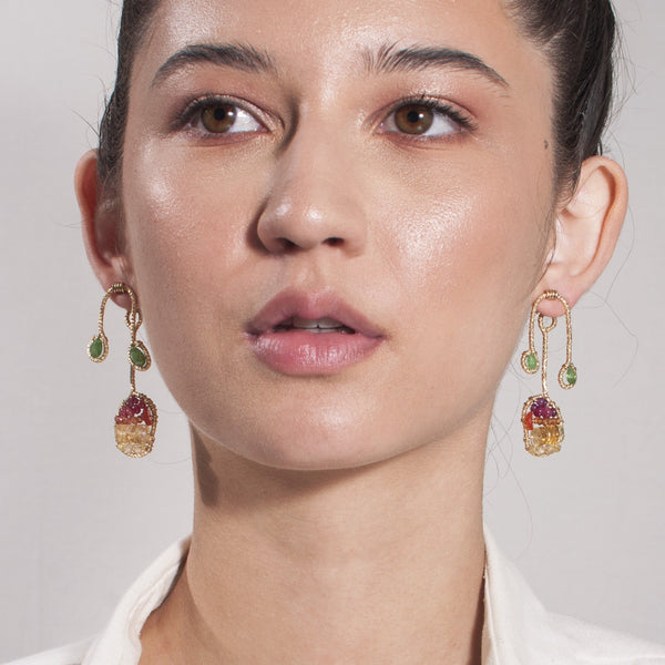 Lilli Button Dangle Earrings - Citrine, Carnelian, Spessartite, Tourmaline, Emerald & Sodalite Earrings TARBAY   