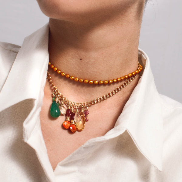 Gioconda Necklace - Ruby, Emerald, Carnelian, Quartz crystal, Green Amethyst, Green Onyx & Sun Stone Necklaces TARBAY   