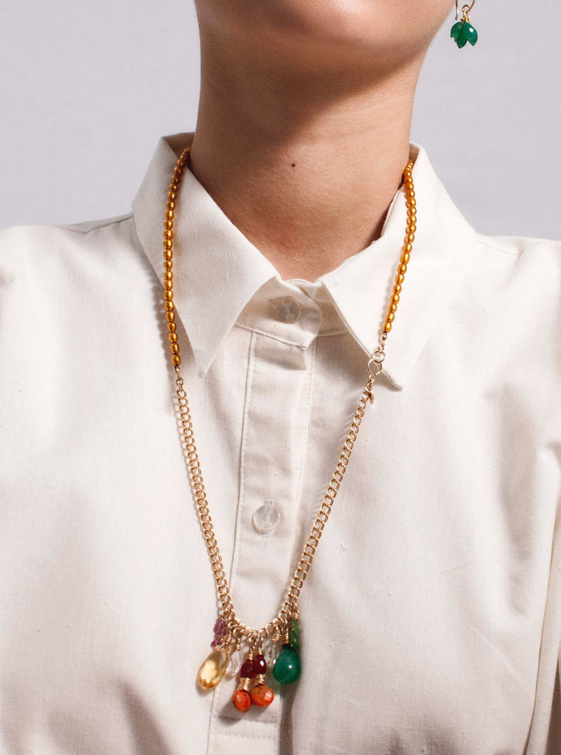 Gioconda Necklace - Ruby, Emerald, Carnelian, Quartz crystal, Green Amethyst, Green Onyx & Sun Stone Necklaces TARBAY   
