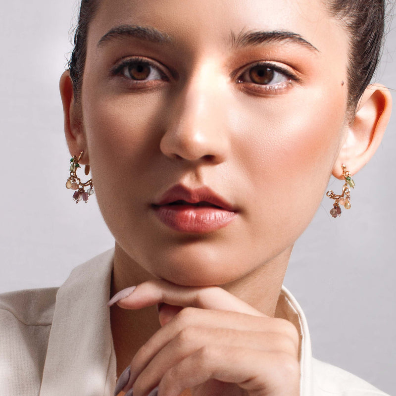 Mila Hoop Earrings (20mm) - Green Onyx, Peridot, Rose Tourmaline, Citrine, Rose Quartz, Sun Stone & Aquamarine Earrings TARBAY   