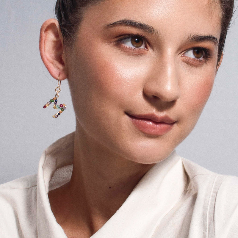 Handmade Letter Dangle Earring (35mm) - Ruby, Emerald, Peridot, Rose Sapphire, Carnelian, Rose Tourmaline, Sodalite & Rose Quartz Earrings TARBAY   