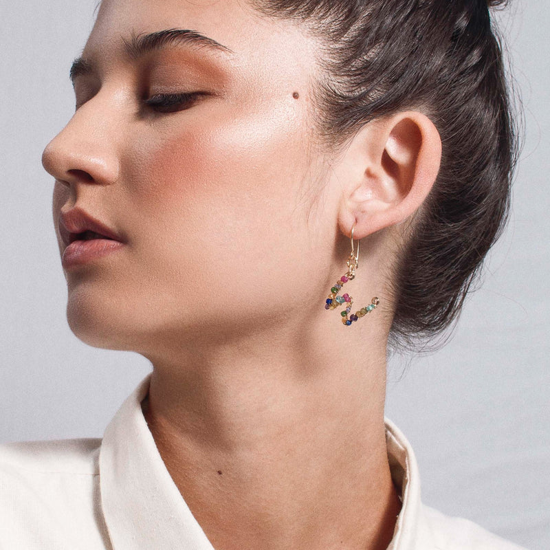 Handmade Letter Dangle Earring (35mm) - Ruby, Emerald, Peridot, Rose Sapphire, Carnelian, Rose Tourmaline, Sodalite & Rose Quartz Earrings TARBAY   