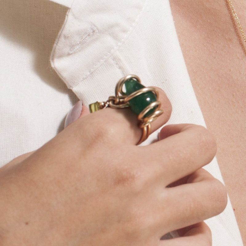 Domenica Ring #7 (20mm) - Green Onyx, Peridot & Yellow Gold Rings TARBAY   