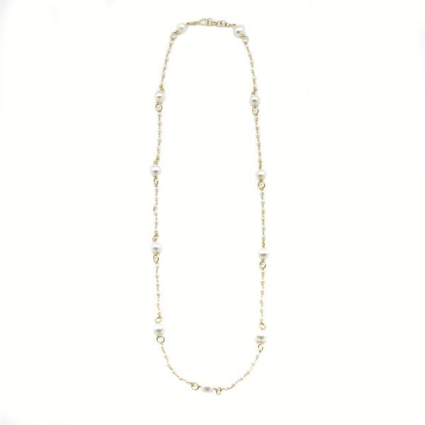 Pearl Necklace #8 (4,11-12mm) - White Pearl & Yellow Gold Necklaces TARBAY   