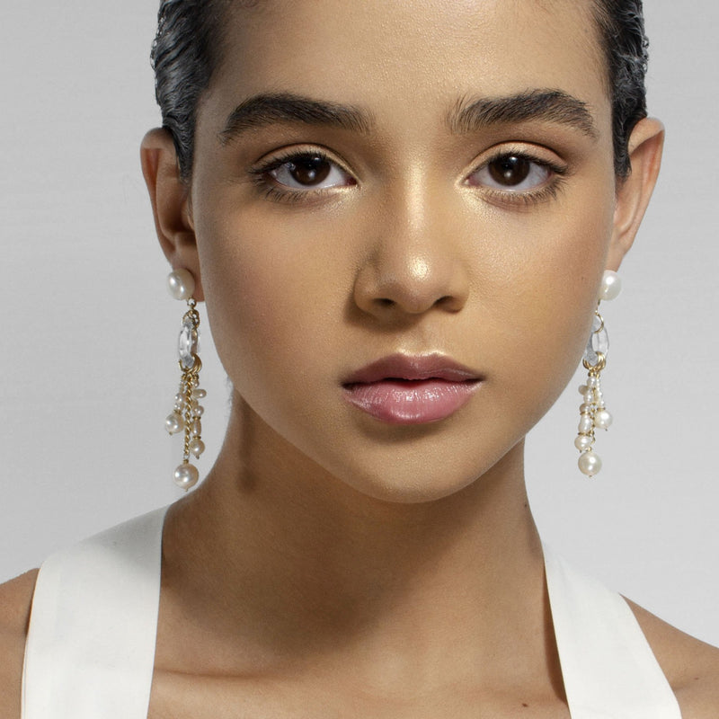 Gloria Dangle Earrings #2 - Topaz & Pearl Earrings TARBAY   