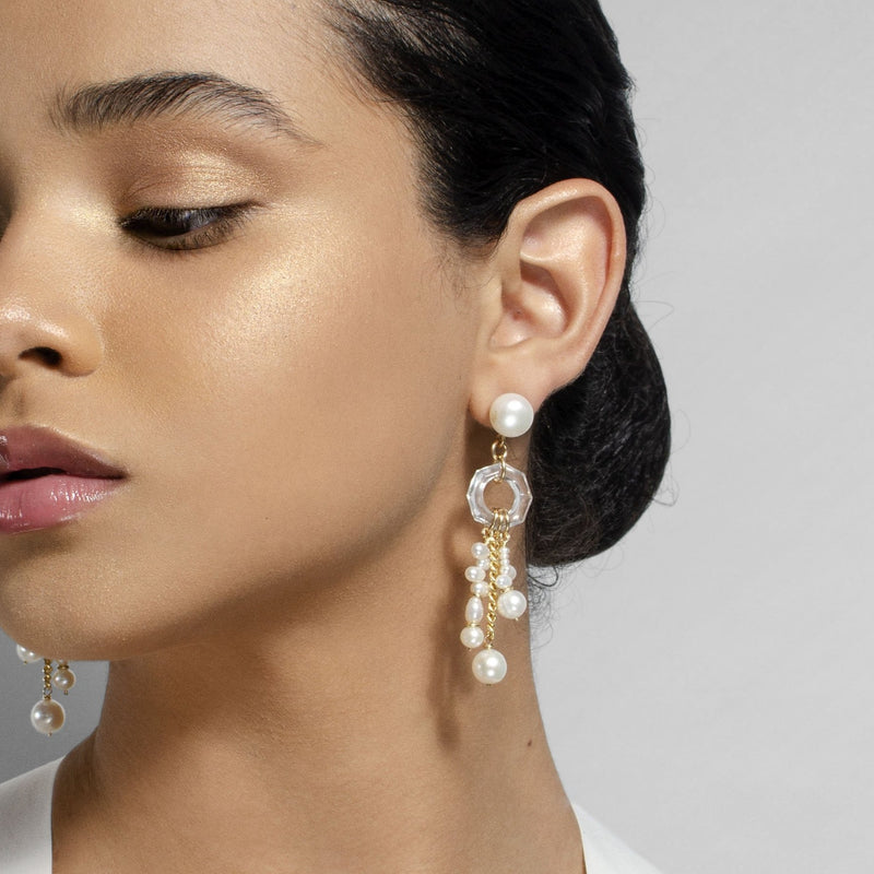 Gloria Dangle Earrings #2 - Topaz & Pearl Earrings TARBAY   