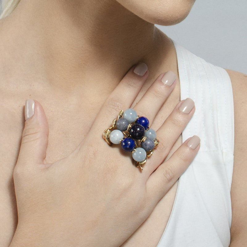 Mermelada Ring - Lapis Lazuli, Aquamarine, Blue Aventurine, Blue Apatite & Blue Coral Rings TARBAY   