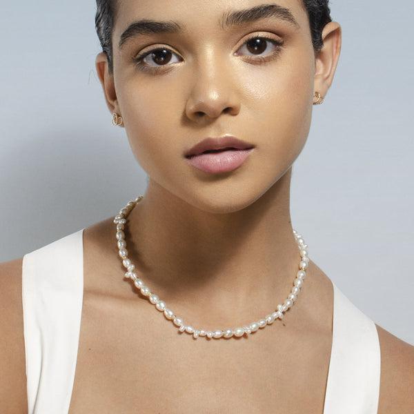 Morgan Necklace (45cm) - Pearl & Yellow Gold Necklaces TARBAY   