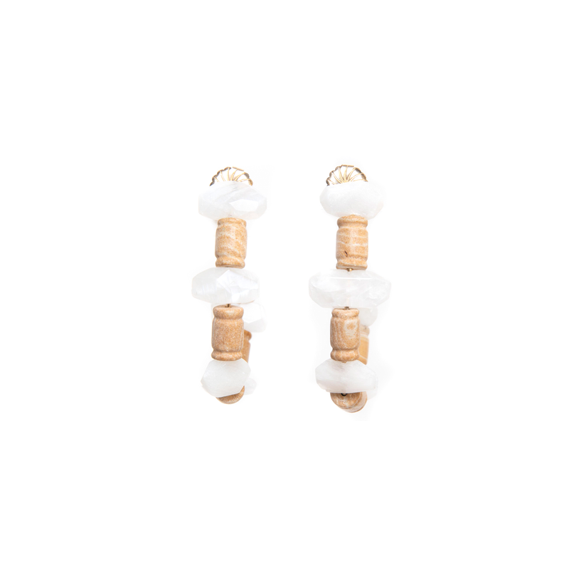 Dunas Hoop Earrings - Moon Stone & Petoskey Stone Earrings TARBAY   