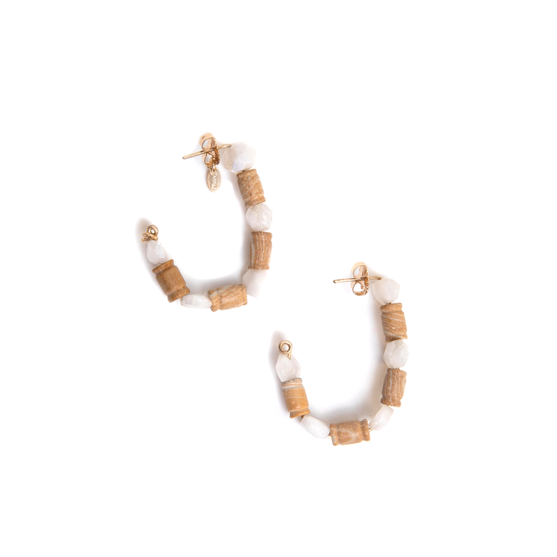 Dunas Hoop Earrings - Moon Stone & Petoskey Stone Earrings TARBAY   
