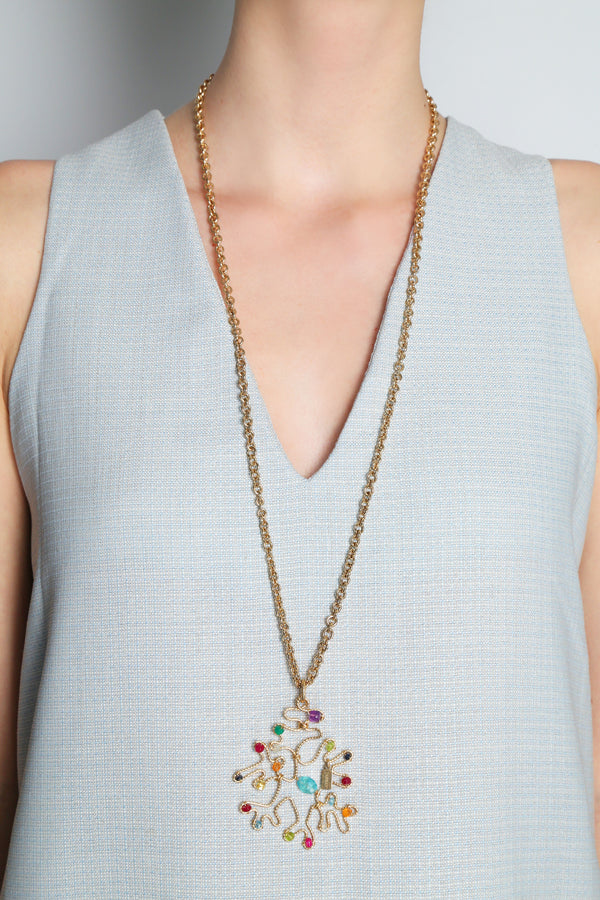 Gorgonia Pendant with chain (60mm) - Multicolor Gems Mix Necklaces TARBAY   
