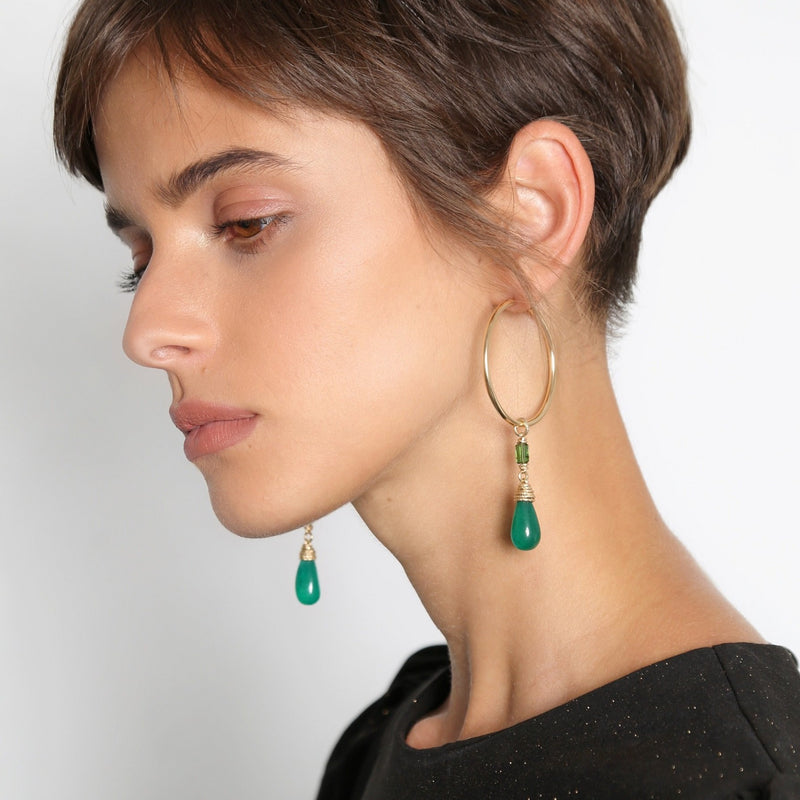 Christine Earring (80mm) - Green Onix & Tourmaline Earrings TARBAY   