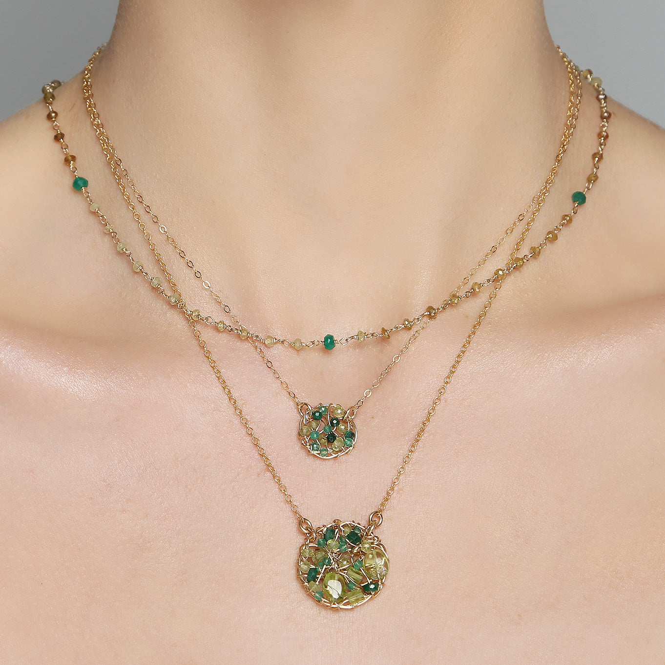 Aura Necklace #2 (20mm) - Green Mix Gems Necklaces TARBAY   
