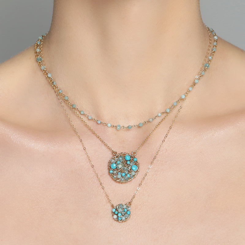 Aura Necklace #2 (20mm) - Turquoise, Aquamarine, Apatite, Howlite Necklaces TARBAY   