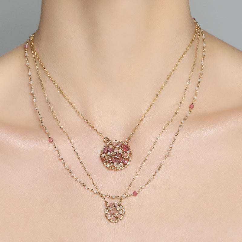 Aura Necklace #2 (20mm) - Rhodochrosite, rose sapphire, rose topaz, rose tourmaline & rose quartz Necklaces TARBAY   