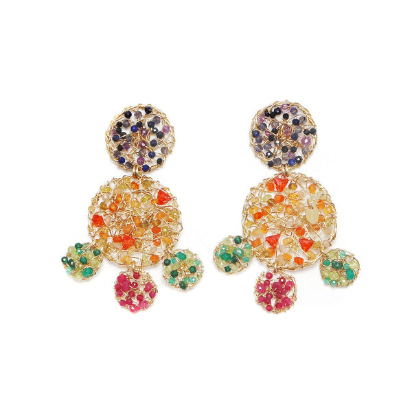 Aura Earrings #3 - Dark Blue, Red, Green, Yellow & Orange Gems Mix Earrings TARBAY   