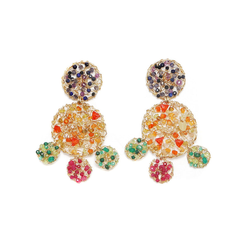 Aura Earrings #3 - Dark Blue, Red, Green, Yellow & Orange Gems Mix Earrings TARBAY   