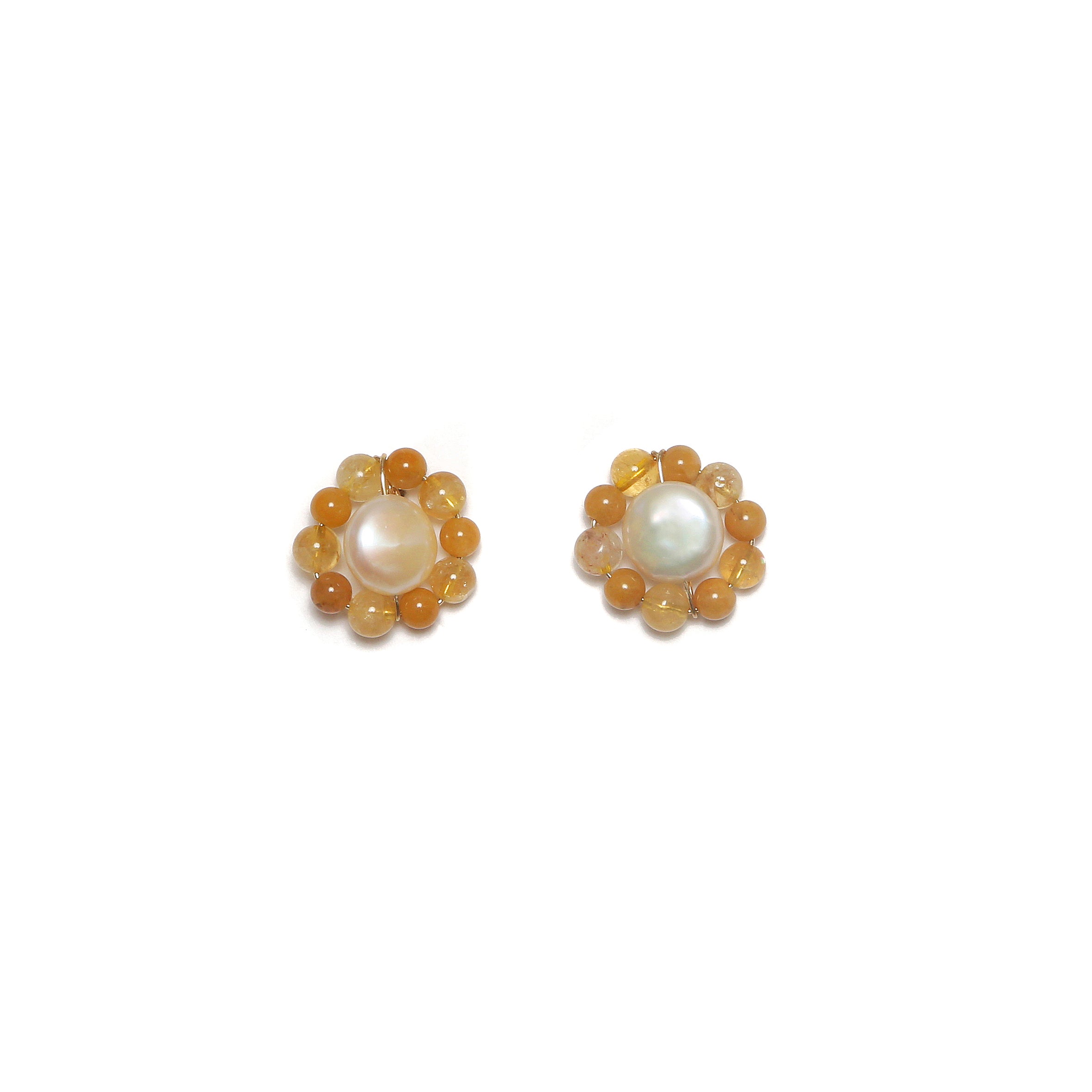 Rosetta Earring - Pearl & Yellow Jade Earrings TARBAY   