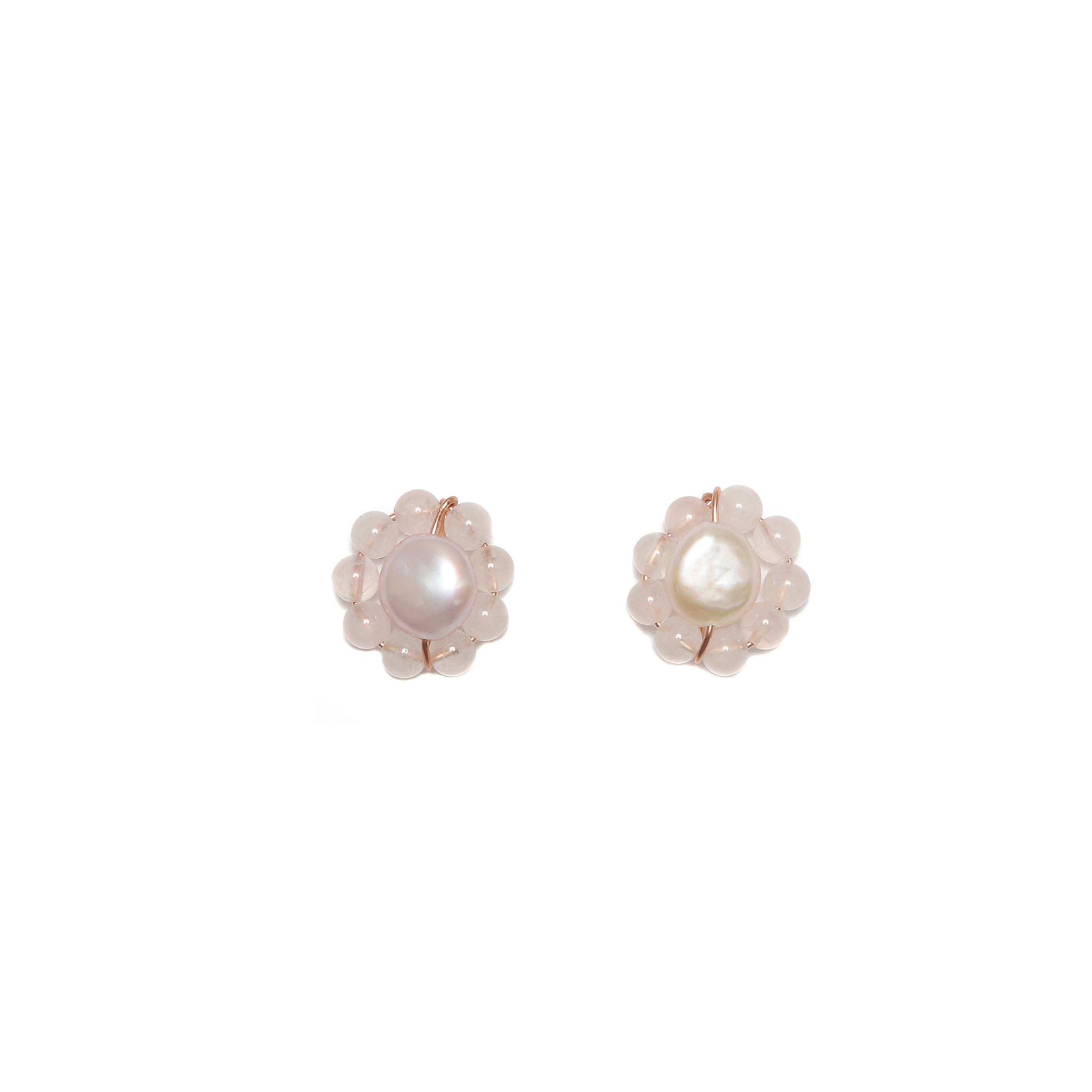 Rosetta Earring - Pearl & Rose Quartz Earrings TARBAY   