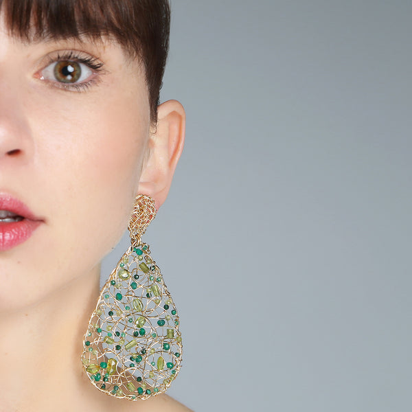 Gota Button Dangle Earrings (70mm) - Peridot, Emerald, Green Onyx, Chalcedony, Prehnite, Versonitte, Green Amethyst, Chrysophase Earrings TARBAY   