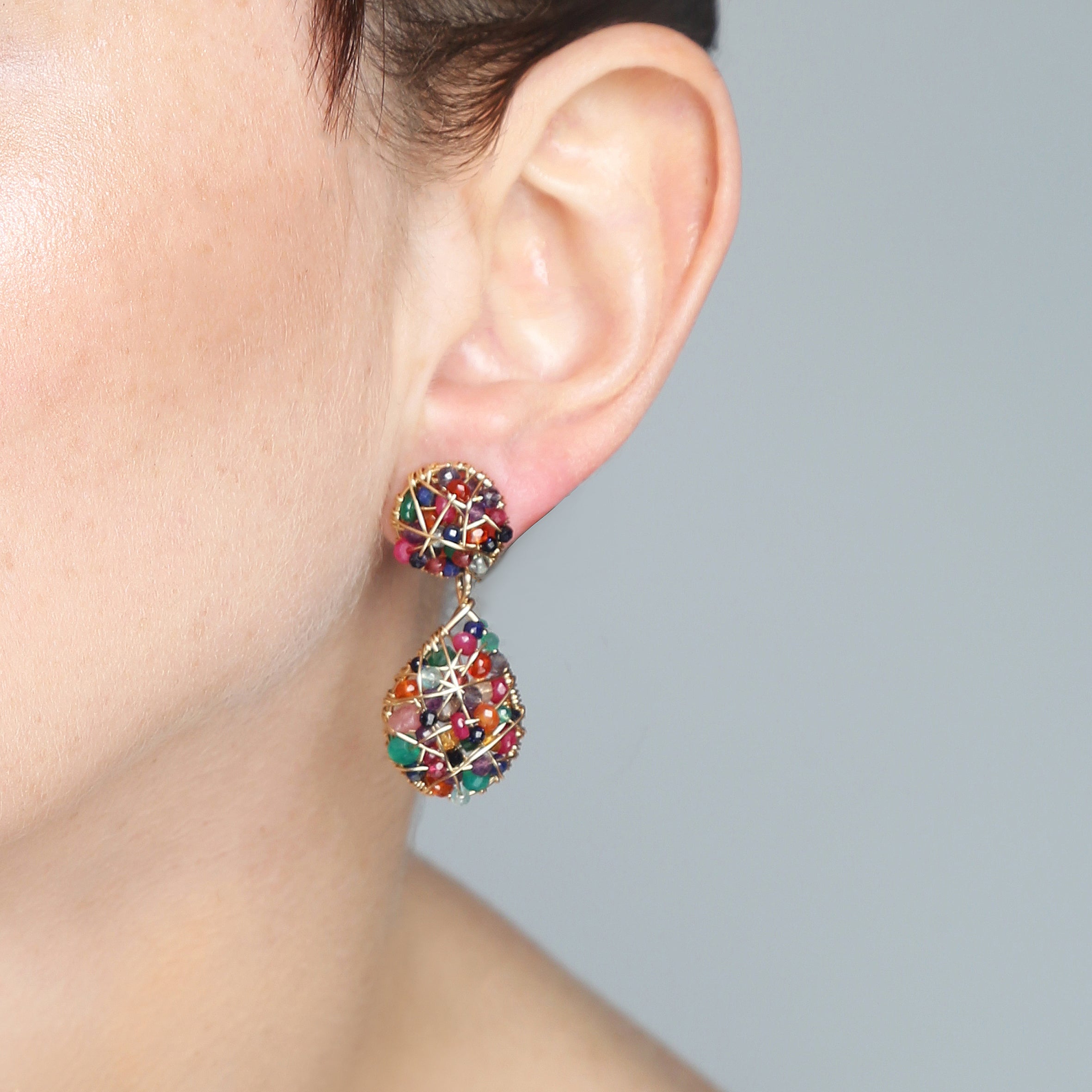 Lucia Dangle Earrings #3 - Multicolor Gems Mix Earrings TARBAY   
