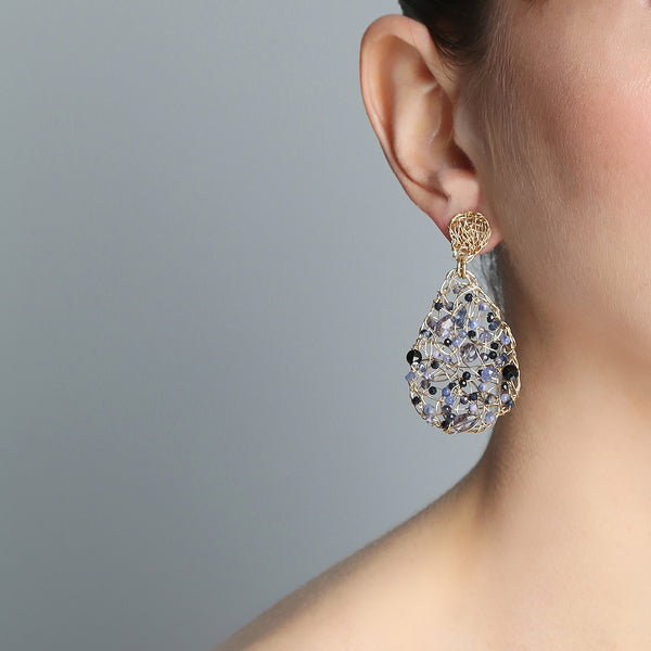 Gota Button Dangle Earrings (40mm) - Sapphire, Tanzanite, Apatite, Sodalite, Amethyst Earrings TARBAY   