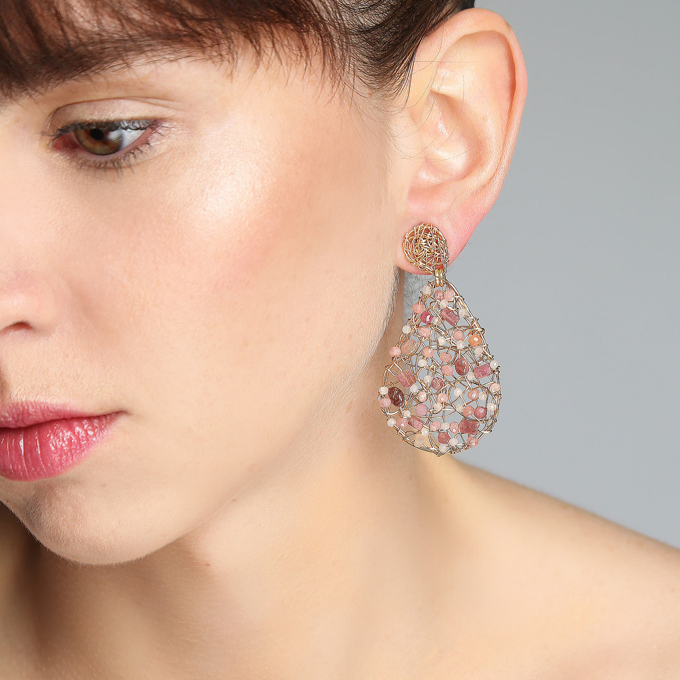 Gota Button Dangle Earrings (40mm) - Mix Rose Gems Earrings TARBAY   