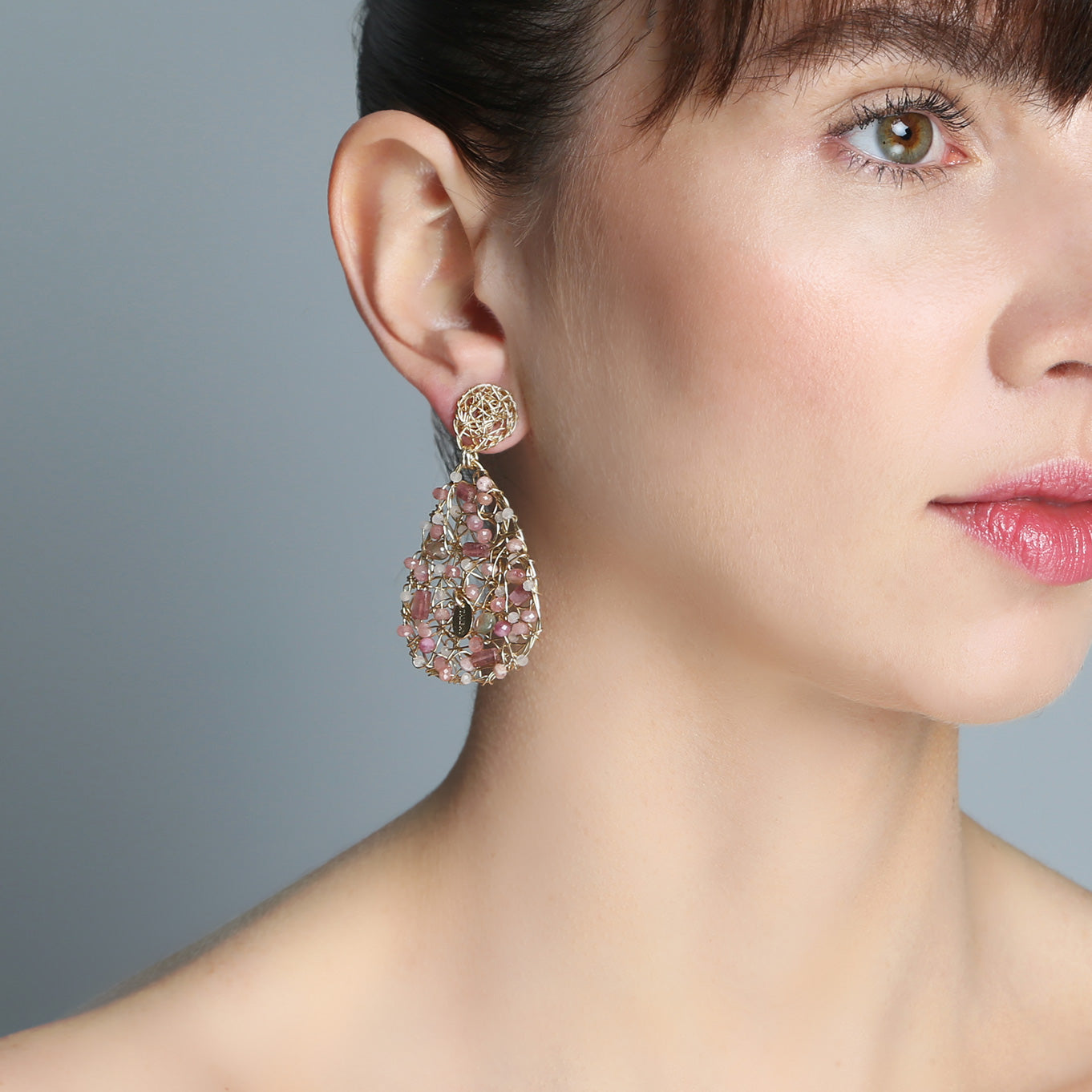 Gota Button Dangle Earrings (40mm) - Mix Rose Gems Earrings TARBAY   