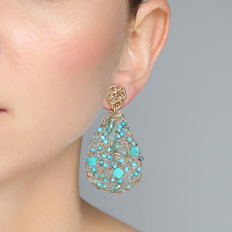 Gota Button Dangle Earrings (40mm) - Mix Turquesas Earrings TARBAY   