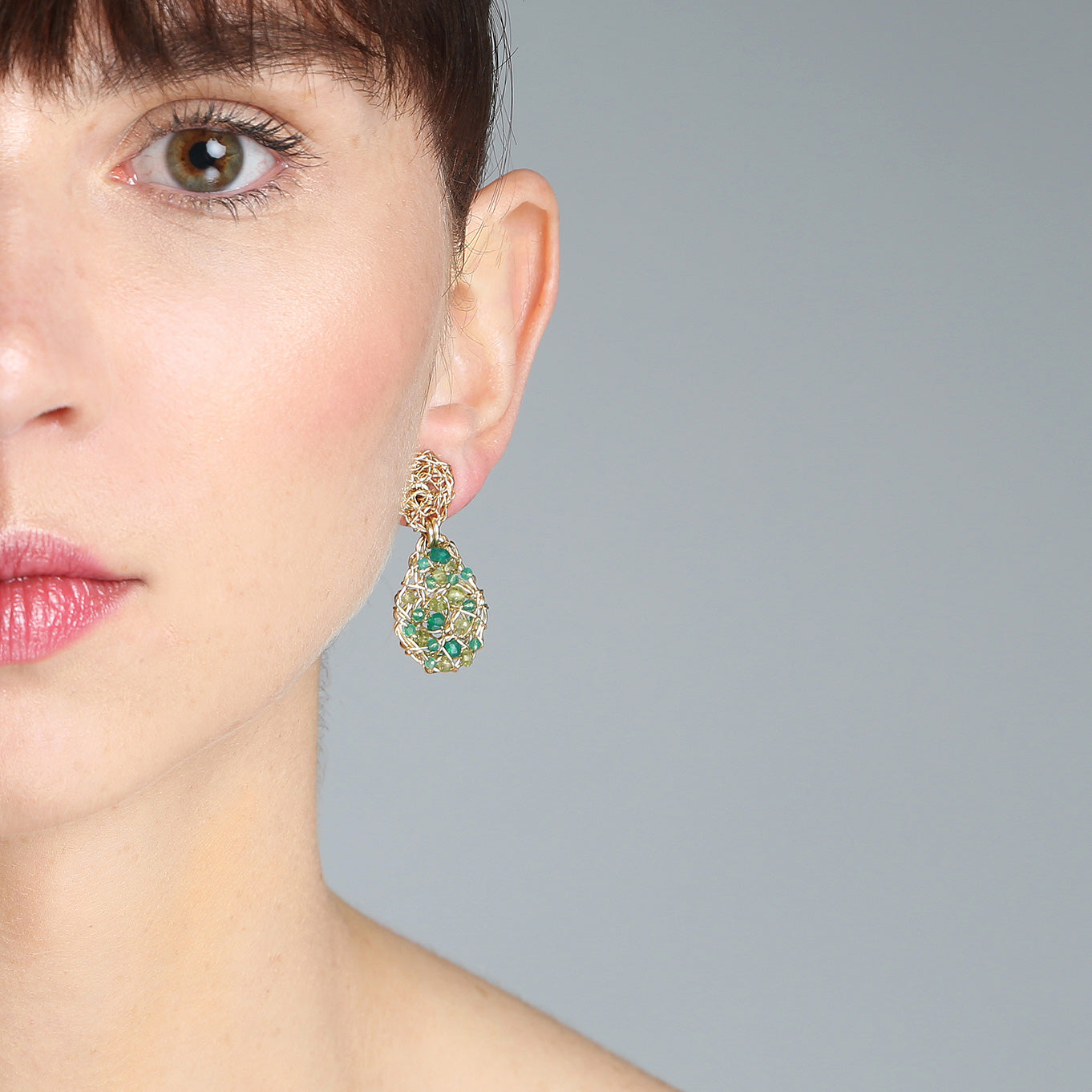 Gota Button Dangle Earrings (20mm) - Mix Green Gems Earrings TARBAY   