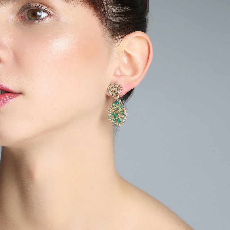 Gota Button Dangle Earrings (20mm) - Peridot, Emerald, Green Onyx, Chalcedony, Prehnite, Versonitte, Green Amethyst, Chrysophase Earrings TARBAY   