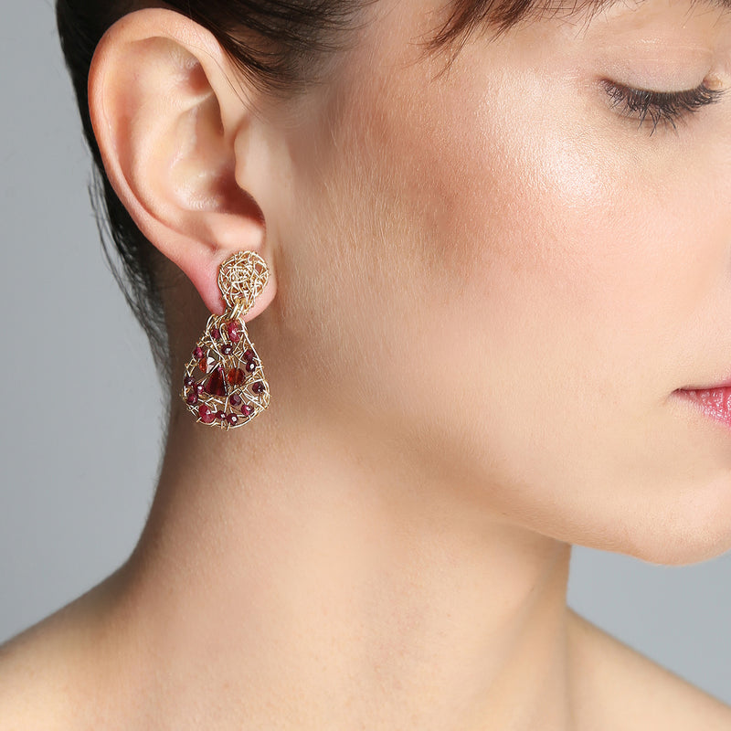 Gota Button Dangle Earrings (20mm) - Ruby, garnet & tourmaline Earrings TARBAY   