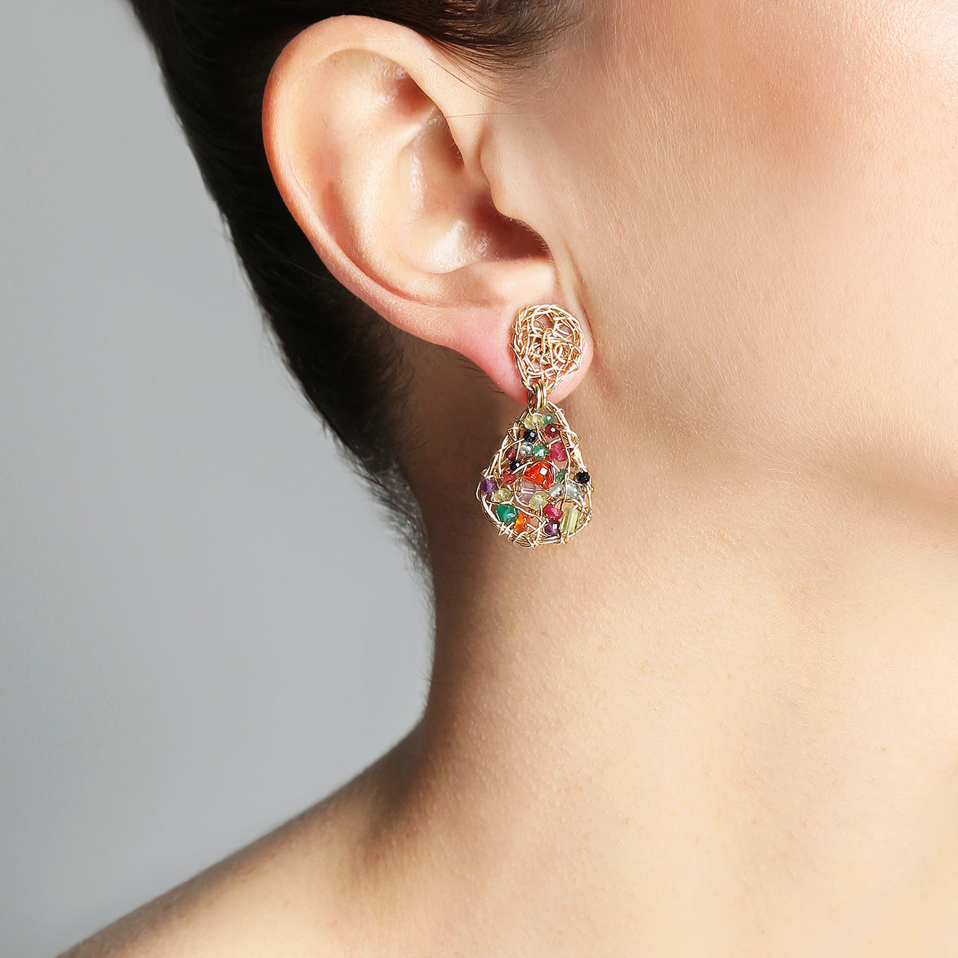 Gota Button Dangle Earrings (20mm) - Multicolor Gems Mix Earrings TARBAY   