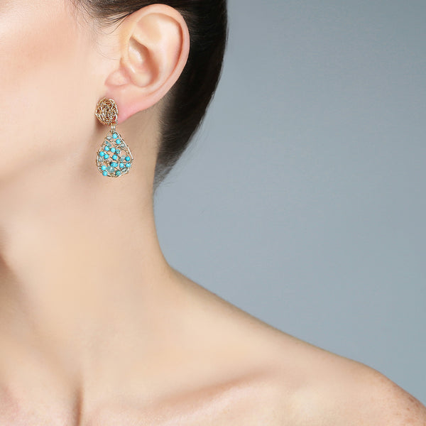 Gota Button Dangle Earrings (20mm) - Turquoise, aquamarine, apatite & howlite Earrings TARBAY   
