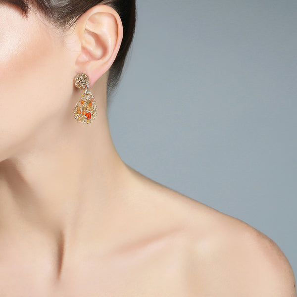 Gota Button Dangle Earrings (20mm) - Carnelian, fire opal, spessartite, moon stone salmon, sun stone Earrings TARBAY   