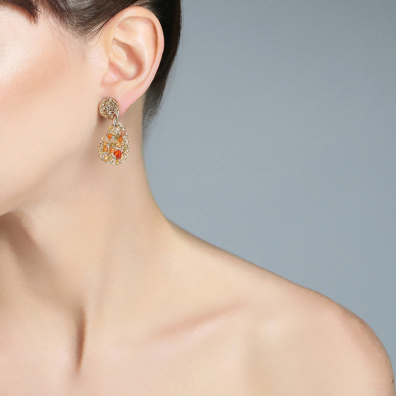 Gota Button Dangle Earrings (20mm) - Carnelian, fire opal, spessartite, moon stone salmon, sun stone Earrings TARBAY   