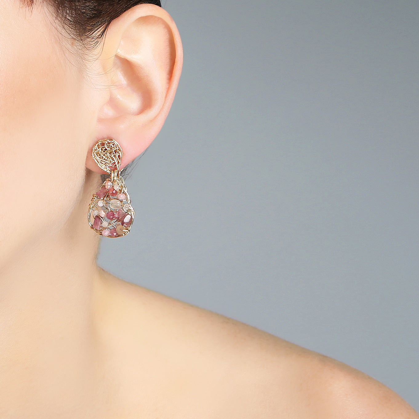Gota Button Dangle Earrings (20mm) - Mix Rose Gems Earrings TARBAY   