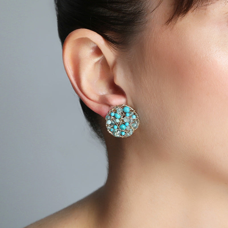 Aura Stud Earrings #1 (20mm) - Turquoise, aquamarine, apatite & howlite Earrings TARBAY   
