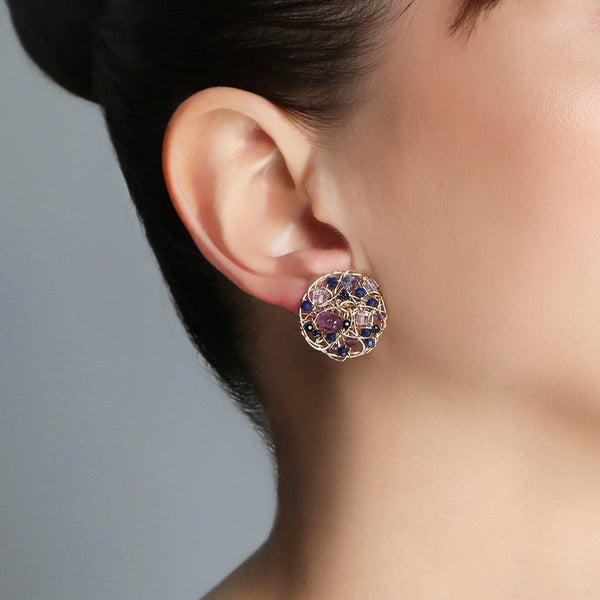 Aura Stud Earrings #1 (20mm) - Sapphire, Tanzanite, Apatite, Sodalite & Amethyst Earrings TARBAY   