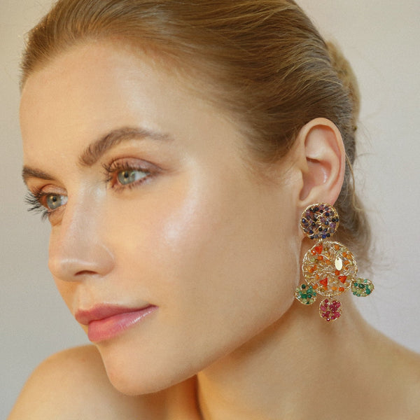 Aura Earrings #3 - Dark Blue, Red, Green, Yellow & Orange Gems Mix Earrings TARBAY   