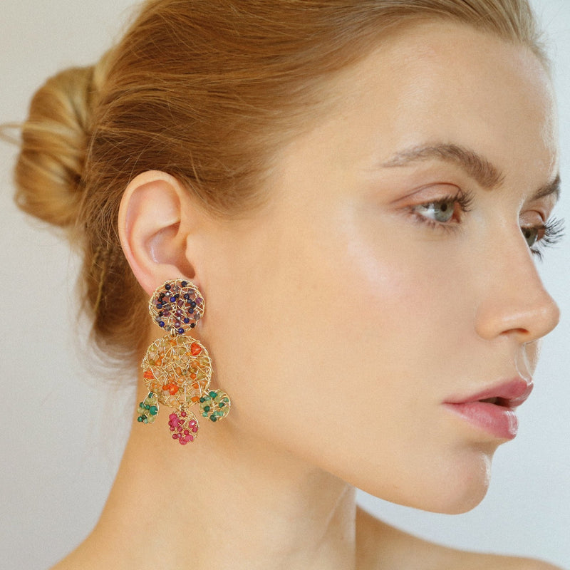 Aura Earrings #3 - Dark Blue, Red, Green, Yellow & Orange Gems Mix Earrings TARBAY   