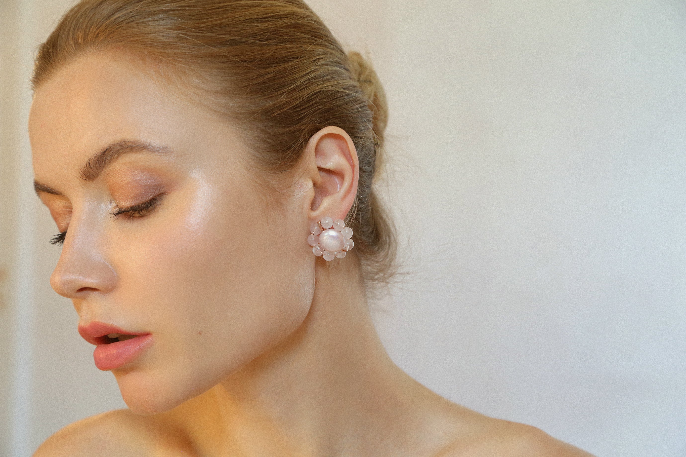 Rosetta Earring - Pearl & Rose Quartz Earrings TARBAY   