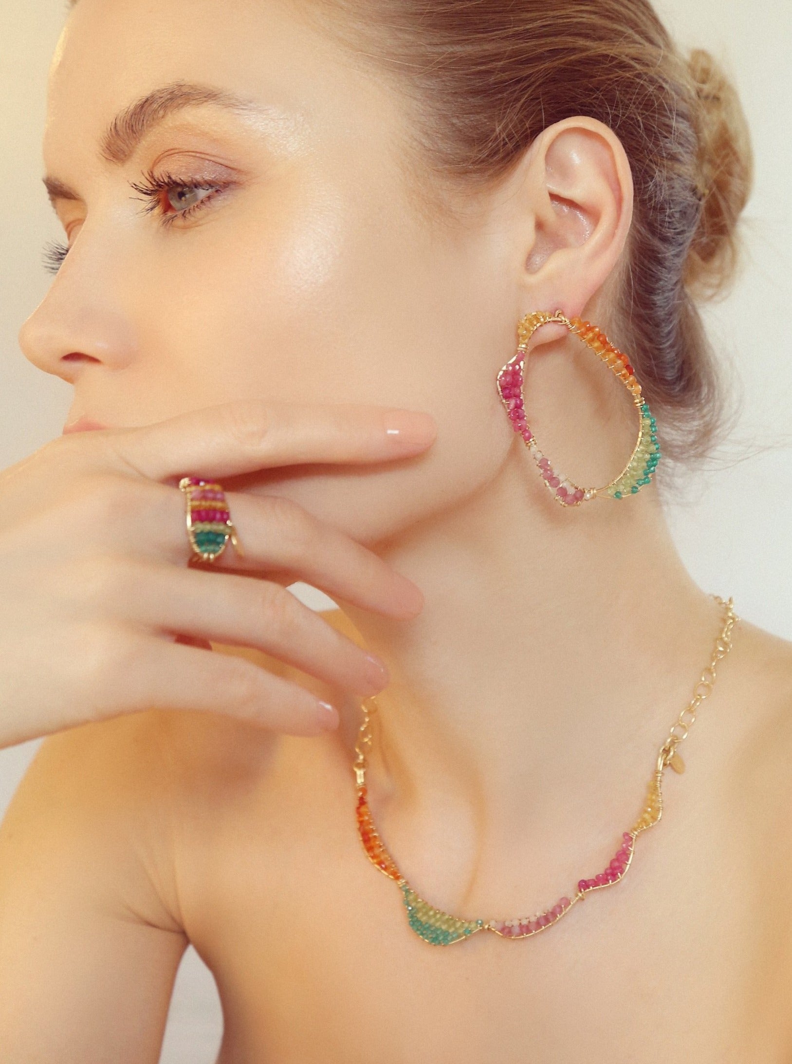 Graine Arcoiris Earring-  Garnet, green onyx, spessartite, carnelian, ruby, rose quartz Earrings TARBAY   