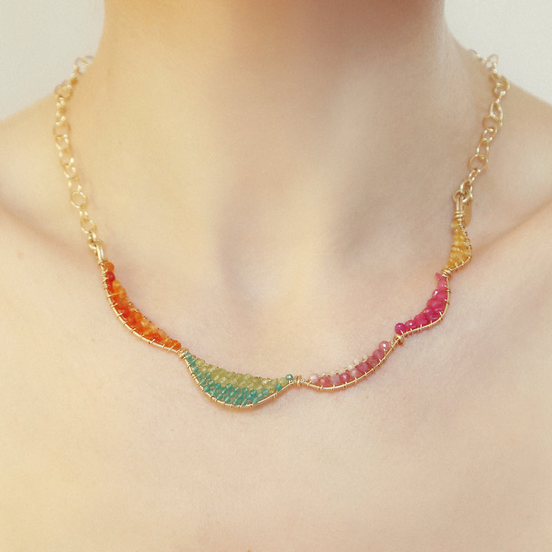 Graine Arcoiris Necklace - Garnet, green onyx, spessartite, carnelian, ruby, rose quartz Necklaces TARBAY   