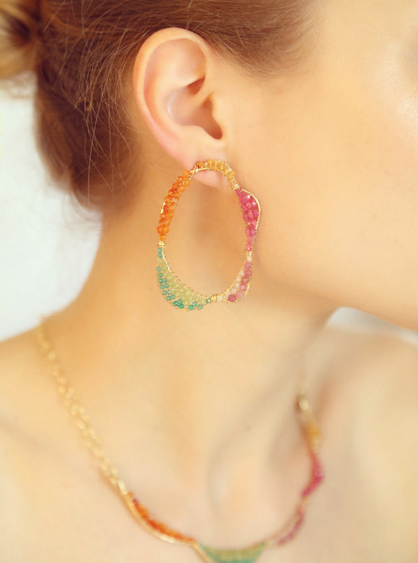 Graine Arcoiris Earring-  Garnet, green onyx, spessartite, carnelian, ruby, rose quartz Earrings TARBAY   